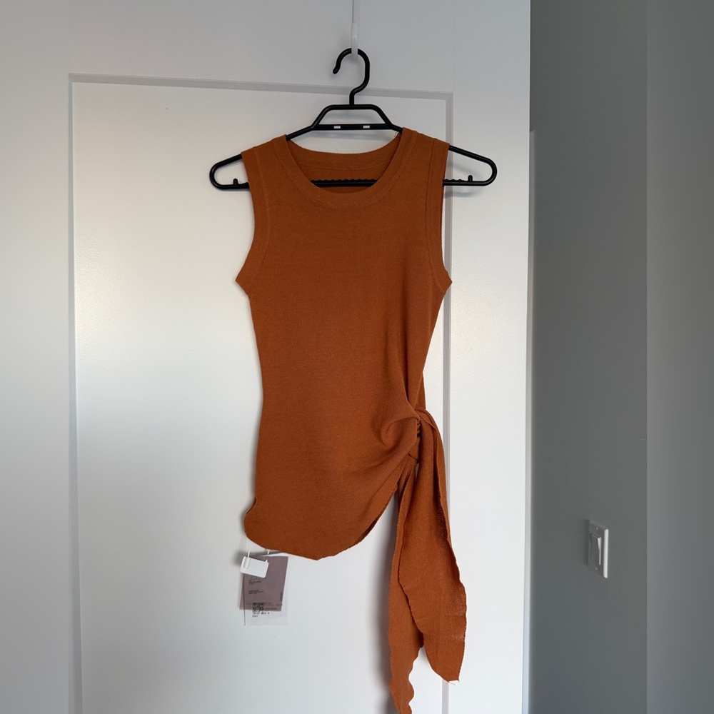 Rust Orange Asymmetrical Tie Tank Top (Korean Style)